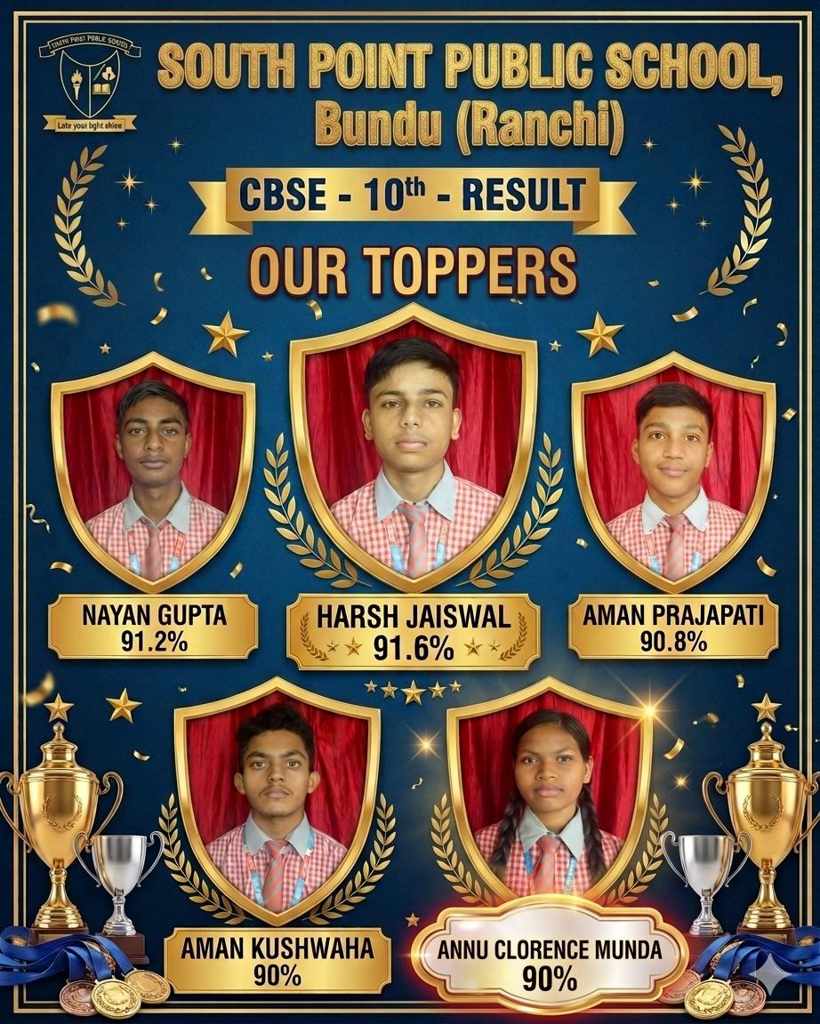 South Point Public School Bundu Class X Toppers 2025-2026